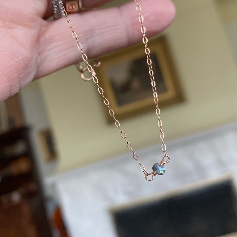 14K GF Rose Gold & Crystal Bead Fine Dainty Necklace